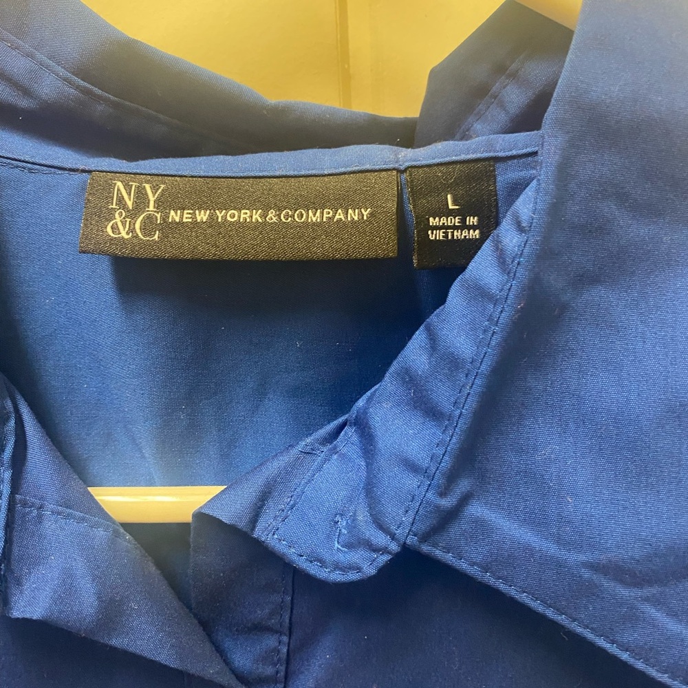 New York & Company Size L Lg sleeve-button down shirts-Royal/Emerald green/Black - Picture 8 of 13
